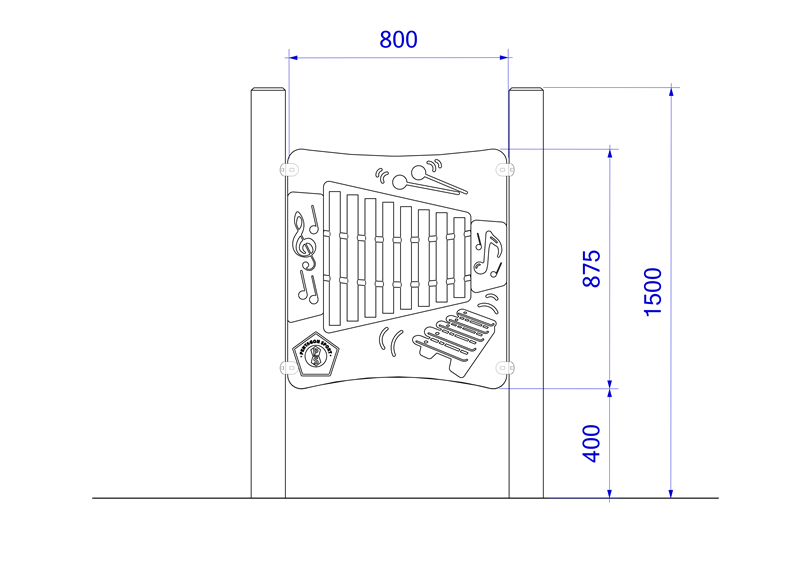 Technical render of a Glockenspiel Panel on Posts